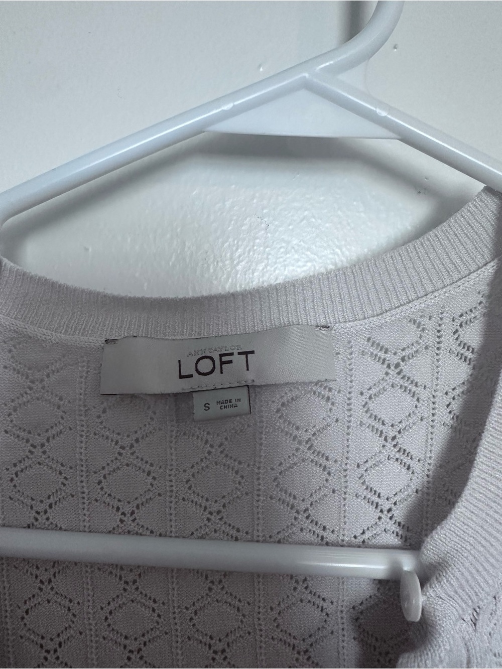 LOFT soft blush openwork knit sweater